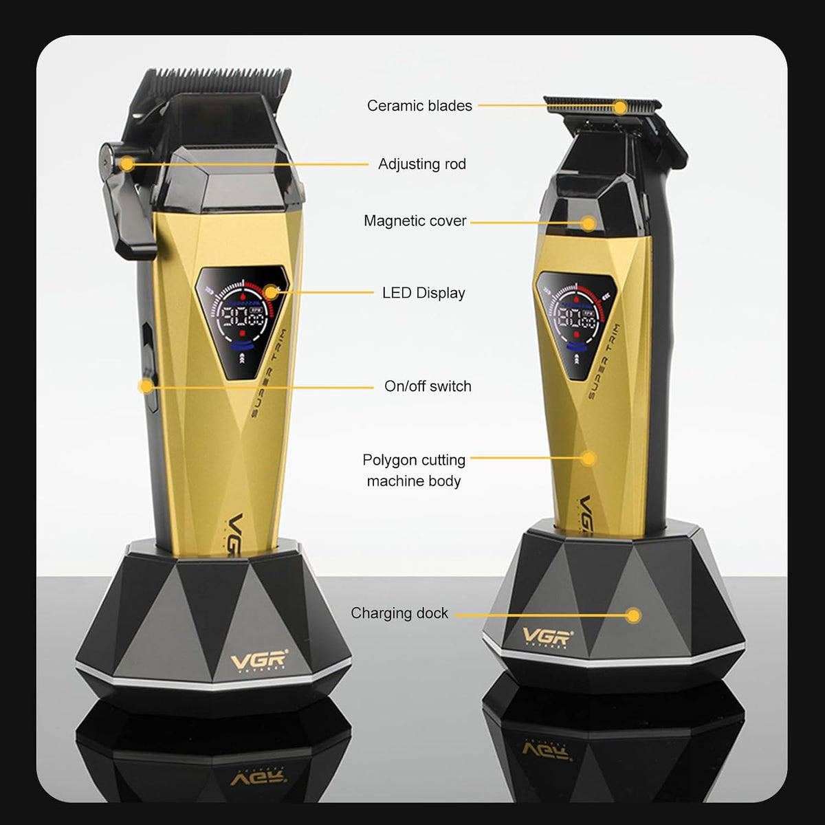 VGR V-877 S3 Set 2 në 1 me Clipper, Trimmer dhe Shaver, motor deri 9000 RPM, bateri 2000 mAh dhe deri 180 minuta punë