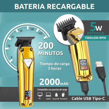 VGR V-912 Makinë e vogël (trimmer) për flokë dhe mjekër me bateri 2000 mAh, 200 minuta punë dhe tehe Powder Metallurgic