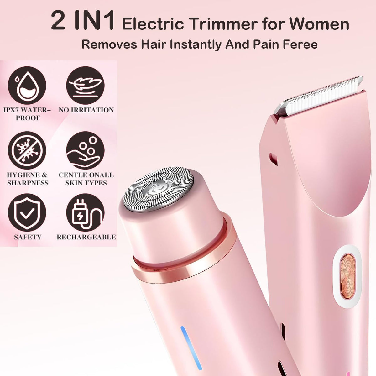 Bunblic 2-in-1 Women Electric Shaver – Valak për Femra, IPX7