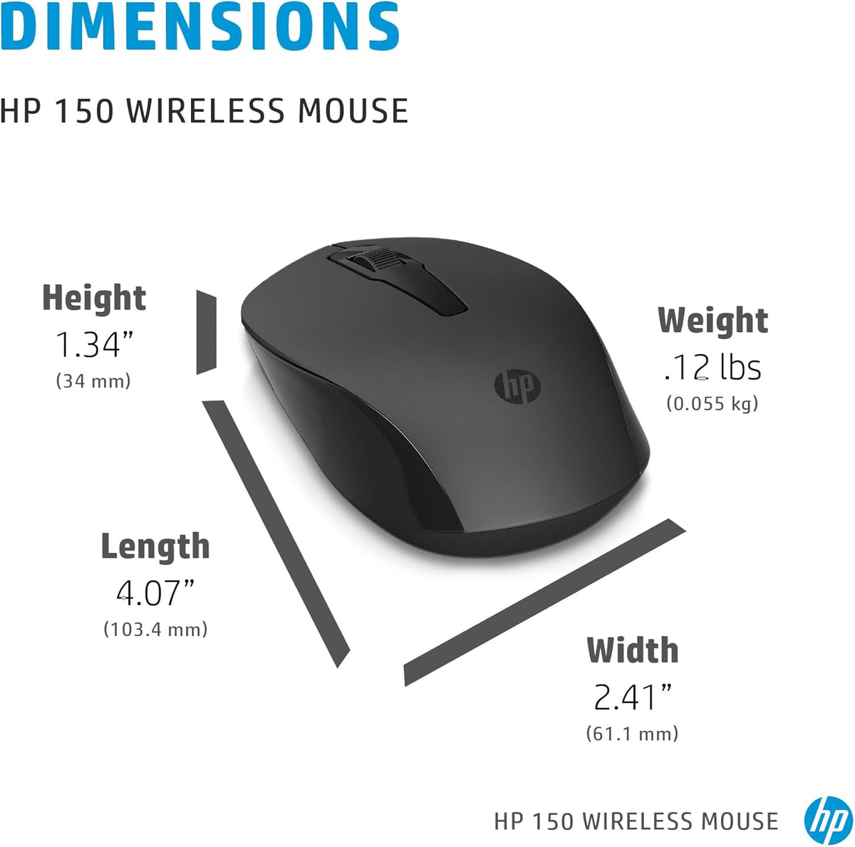 HP 150 Wireless Mouse, Maus Wireless me Lidhje 2.4 GHz, Dizajn Kompakt dhe Ergonomik, E zezë – Maus Gaming, pamja 5