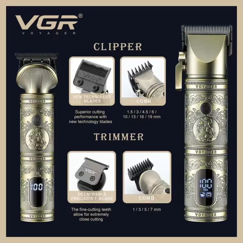 Vgr V-670 Set Makine e Madhe dhe Makine e Vogel me 12 Krehëra dhe Ekran LED – Makinë Qethjeje, pamja 4