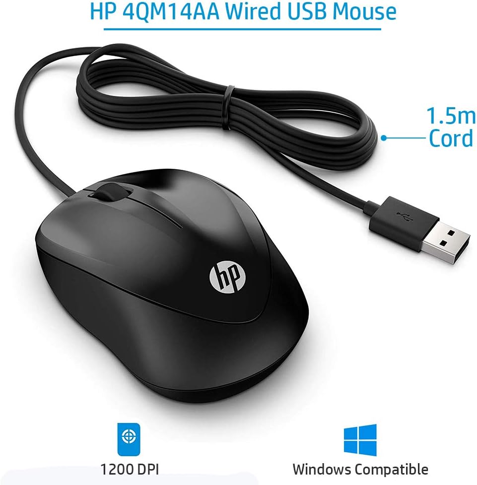 HP Wired USB Mouse 1200 DPI, Maus me Kabllo USB, 1000 Hz, Dizajn Ergonomik, E zezë – Maus Gaming, pamja 2