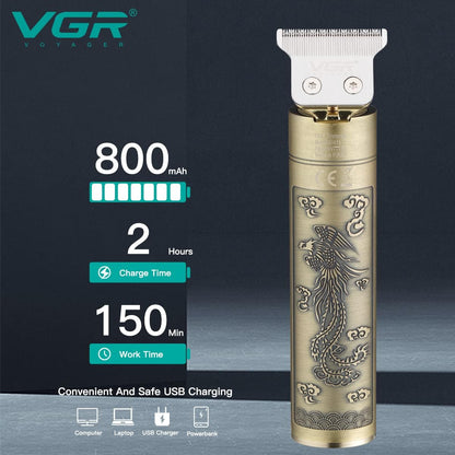 VGR V-076 Makinë e vogël për flokë dhe mjekër me teh T inox, bateri 800 mAh dhe 150 minuta punë