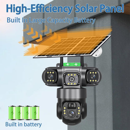 V380 Pro Kamerë Sigurie Solar PTZ me 3 Lente, 12MP 6K, WiFi, 355° PTZ, Zbulim AI, Night Vision, Audio 2-Drejtimësh dhe IP66