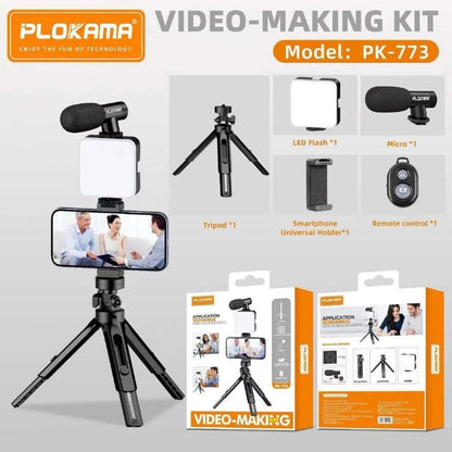 Plokama PK-773 Set për Krijim Përmbajtjeje me Mikrofon, Dritë LED dhe Tripod