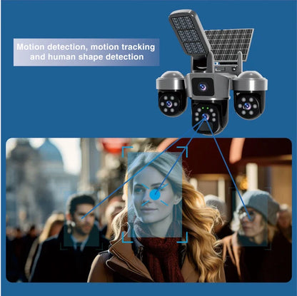V380 Pro Kamerë Sigurie Solar PTZ me 3 Lente 12MP 6K, 4G/WiFi, 355° PTZ, 10X Zoom, AI, Night Vision dhe IP66