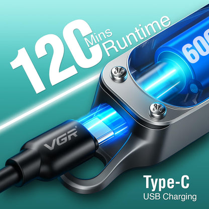 VGR V-071 Makinë e vogël (trimmer) me teh T inox, motor 6500 RPM, bateri 600 mAh dhe 120 minuta punë