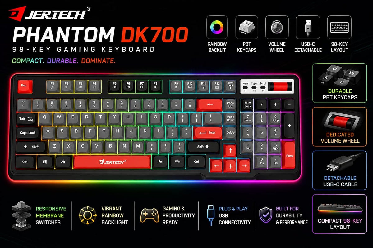 Jertech Phantom DK700 Tastierë Gaming me 98 Taste, Rainbow dhe USB Type-C