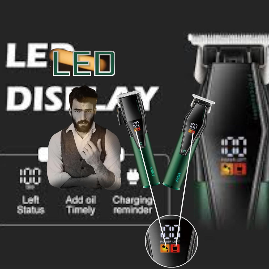 VGR V-677 Set me Makine të Madhe dhe të Vogël, LED, 240 Minuta dhe 8 Krehëra – Makinë Qethjeje, pamja 6