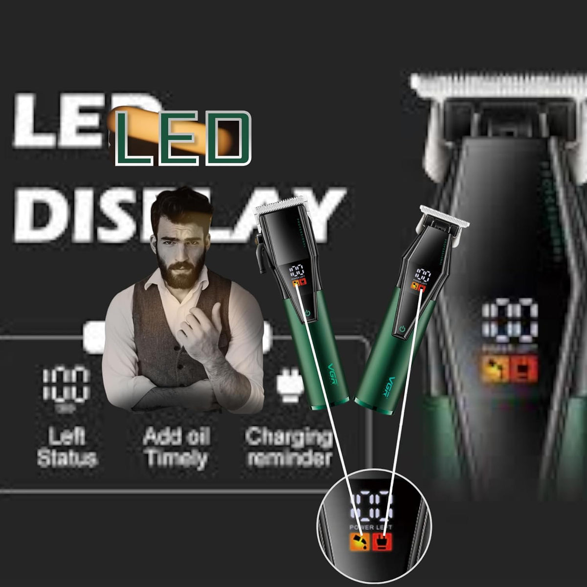 VGR V-677 Set me Makine të Madhe dhe të Vogël, LED, 240 Minuta dhe 8 Krehëra – Makinë Qethjeje, pamja 6