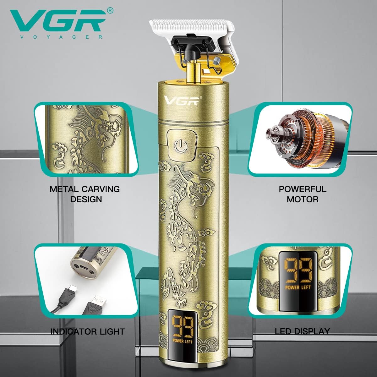 VGR V-076 Makinë e vogël për flokë dhe mjekër me teh T inox, bateri 800 mAh dhe 150 minuta punë – Makinë Qethjeje, pamja 4