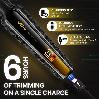 VGR V-930 Makinë e vogël profesionale me bateri 2000mAh, ekran LED dhe 4 krehër