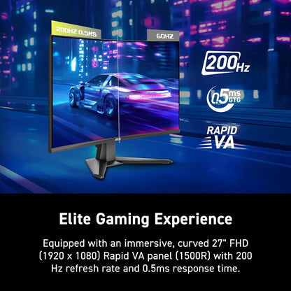 MSI MAG 276CF E20 27 Inch Curved Gaming Monitor, Rapid VA FHD 200Hz, 0.5ms, 2x HDMI 2.0b, DisplayPort 1.4, AMD FreeSync Premium, 3Y Garancia 36 Muaj