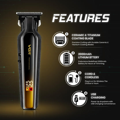 VGR V-930 Makinë e vogël profesionale me bateri 2000mAh, ekran LED dhe 4 krehër