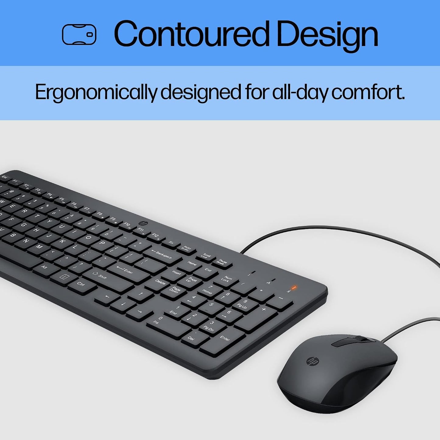 HP 150 Wired Keyboard & Mouse Combo, Tastierë dhe Maus me Kabllo USB, Set për PC, E zezë