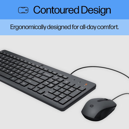 HP 150 Wired Keyboard & Mouse Combo, Tastierë dhe Maus me Kabllo USB, Set për PC, E zezë
