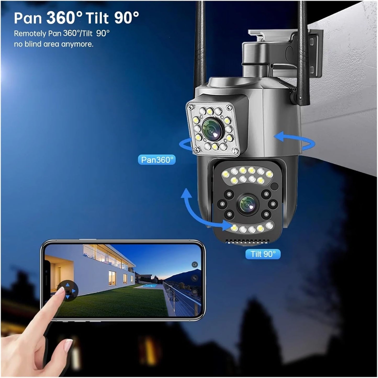 V380 Pro Kamera e Jashtme e Sigurisë 6MP 4K me Dy Lente, PTZ, WiFi, IP66, Dual Screen
