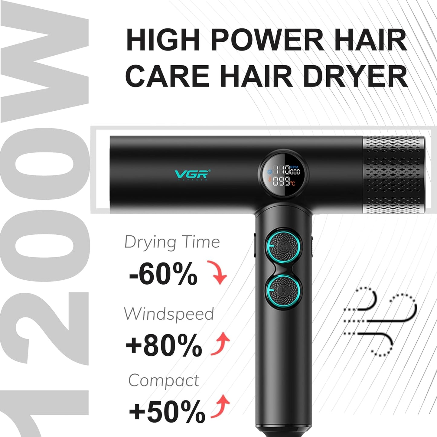 VGR V-401 Tharëse Profesionale për Flokë 1900W e Zeze