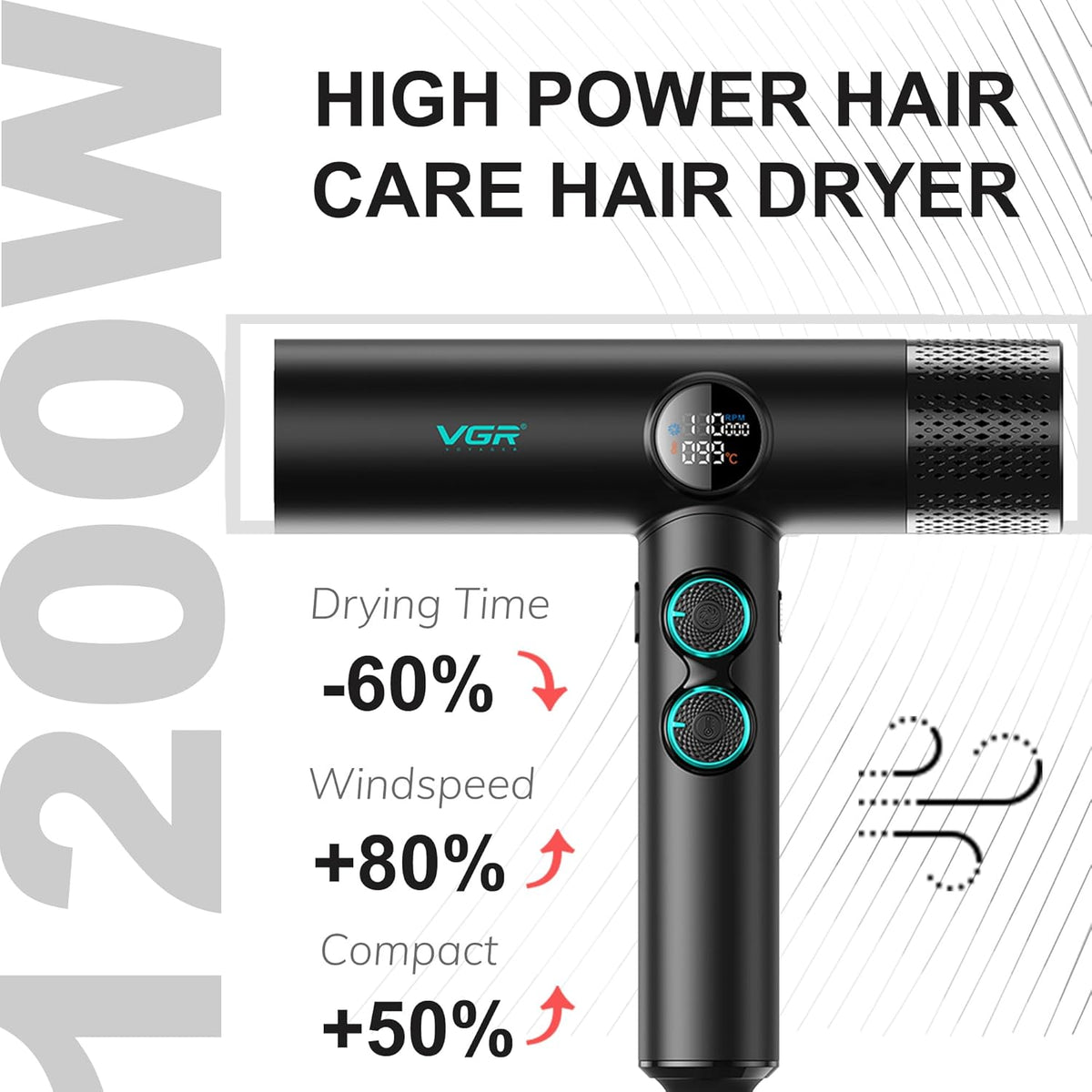 VGR V-401 Tharëse Profesionale për Flokë 1900W e Zeze – Tharëse Flokësh, pamja 2