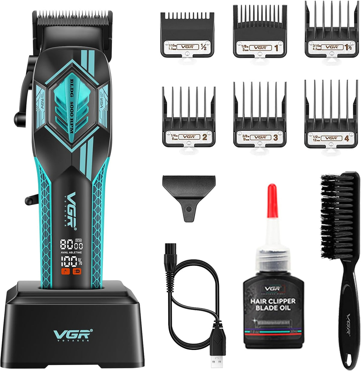 Vgr V-119 Makinë e madhe profesionale me teh qeramik Dlc, motor Bldc 8000 RPM, bateri 2500 mAh dhe 180 – Makinë Qethjeje