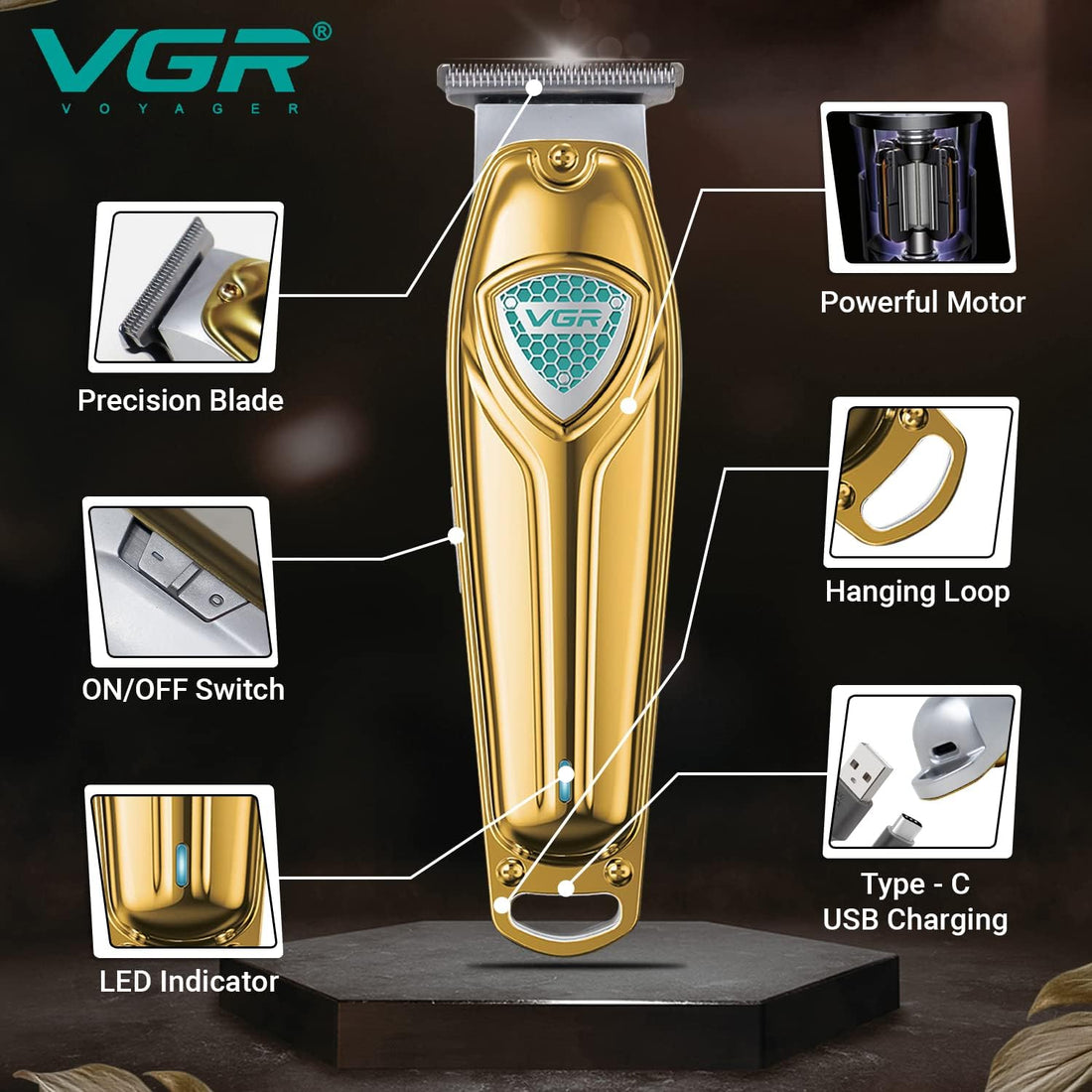 VGR V-085 Makinë e vogël profesionale me teh inox, motor 6500 RPM, bateri 1500 mAh dhe 300 minuta – Makinë Qethjeje, pamja 3