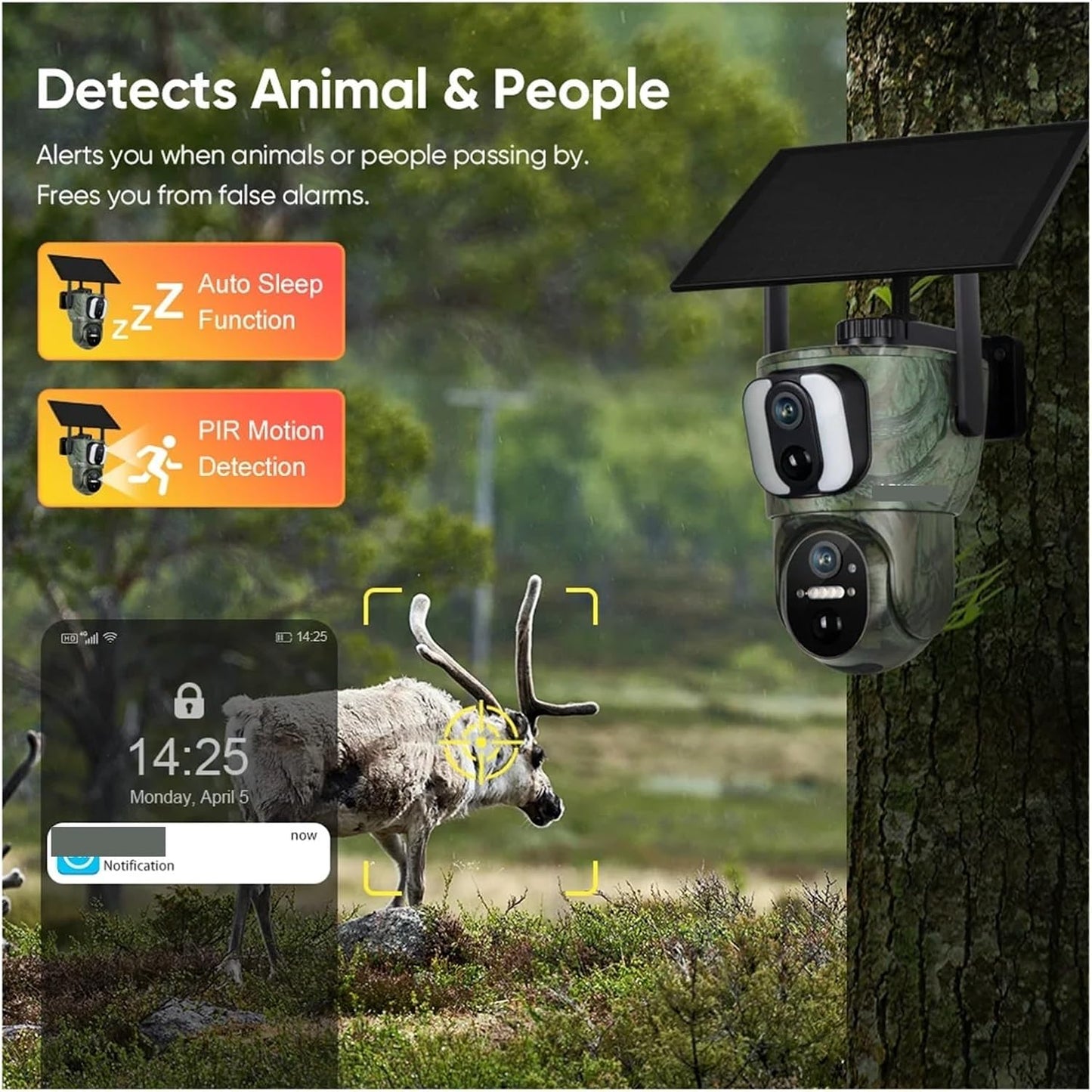 8MP 4K Kamera Solare Sigurie Dual Screen 4G ose WiFi PTZ me PIR Detection, Night Vision, Audio 2-Way, IP Waterproof + 64gb