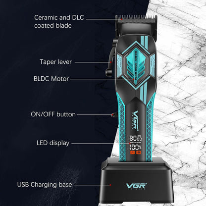 VGR V-119 Makinë e madhe profesionale me teh qeramik DLC, motor BLDC 8000 RPM, bateri 2500 mAh dhe 180 minuta punë