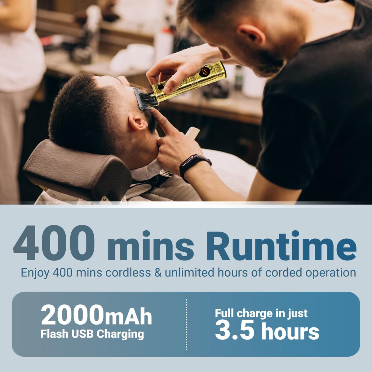 VGR V-097 Makine e Vogel me 400 Minuta Punë, Bateri 2000 mAh dhe 3 Krehëra – Makinë Qethjeje, pamja 5