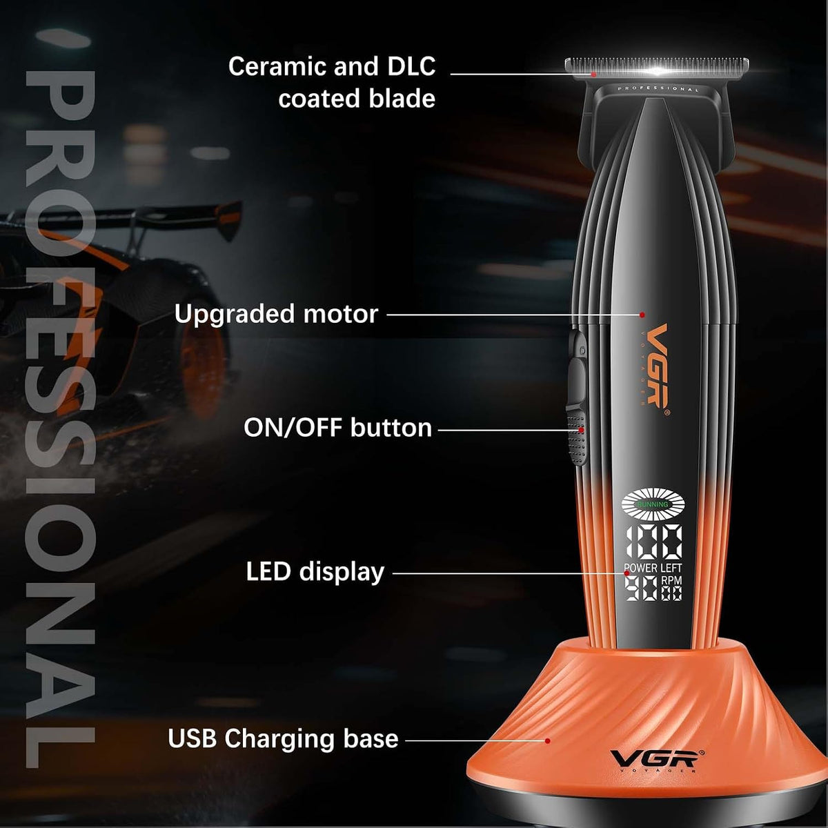 VGR V-889T Makinë e vogël profesionale me teh qeramik DLC, motor 9000 RPM, bateri 2000 mAh dhe 240 – Makinë Qethjeje, pamja 6