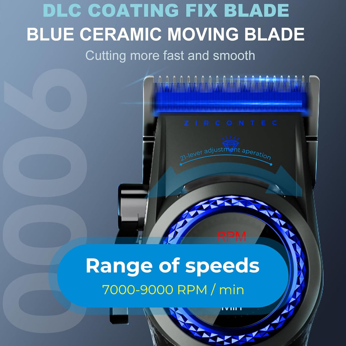 VGR V-001 Professional Makine e madhe për Prerje Flokësh për Meshkuj, 9000 RPM, Ekran LED, Blue – Makinë Qethjeje, pamja 3