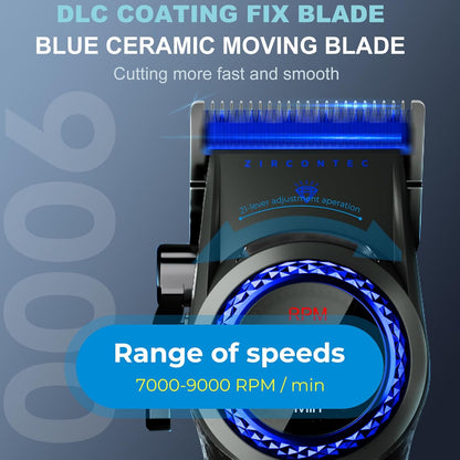 VGR V-001 Professional Makine e madhe për Prerje Flokësh për Meshkuj, 9000 RPM, Ekran LED, Blue Edition