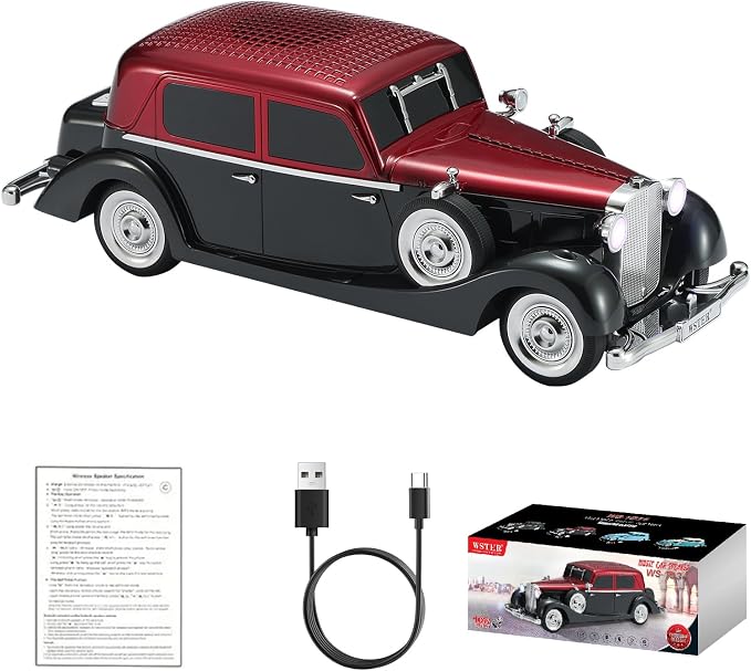 WSTER WS-1934 Altoparlant Bluetooth Portativ Retro Car, 10W, FM Radio, TWS, USB, TF Card, AUX dhe LED