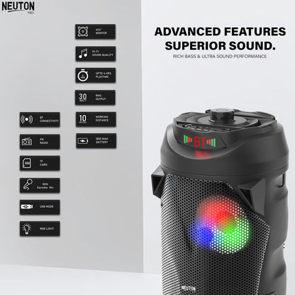 Supertronics ED-1016 Altoparlant Party Portativ 100W, Dual 10", Bluetooth, LED, Karaoke, USB, TF dhe FM Radio