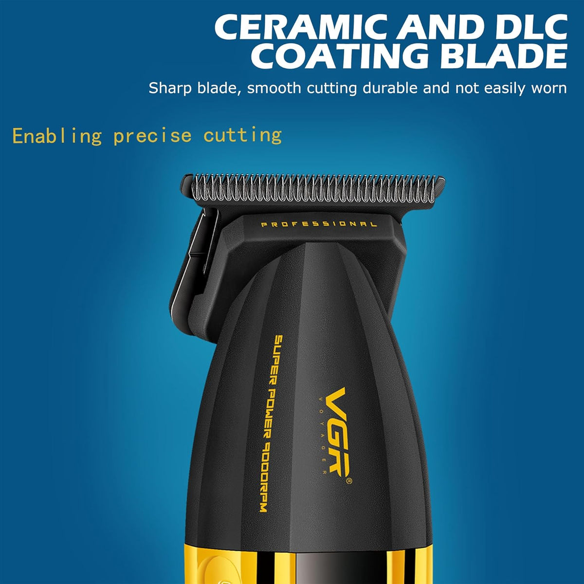 VGR V-285T Professional Makine e Vogel me Teh T, 9000 RPM, Bateri 2000mAh dhe 3 Krehëra Udhëzues – Makinë Qethjeje, pamja 5