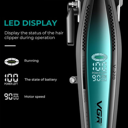 VGR V-270 Makinë e madhe profesionale me trup metalik, teh qeramik, motor 9000 RPM, bateri 2500 mAh dhe 250 minuta punë