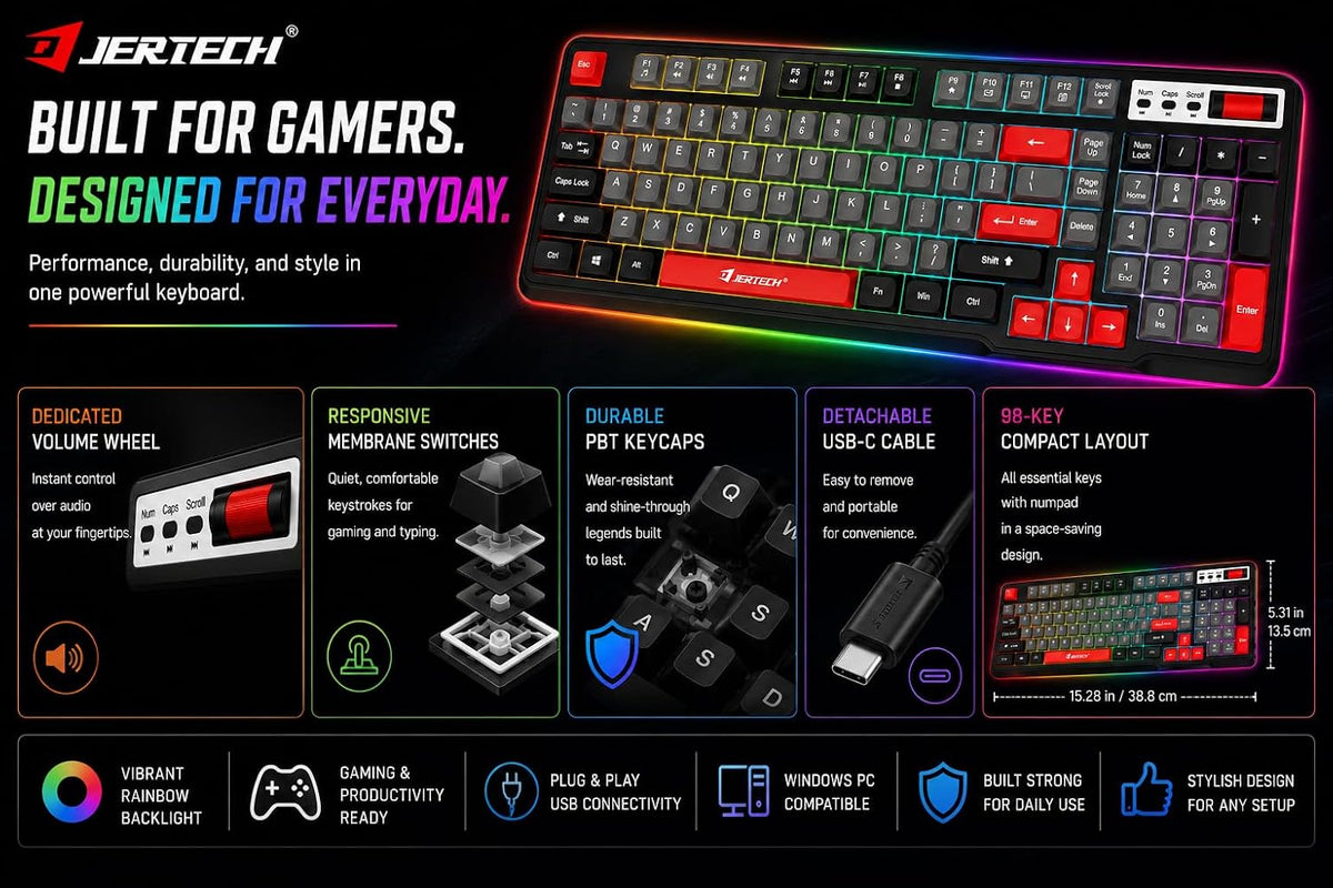 Jertech Phantom DK700 Tastierë Gaming me 98 Taste, Rainbow dhe USB Type-C