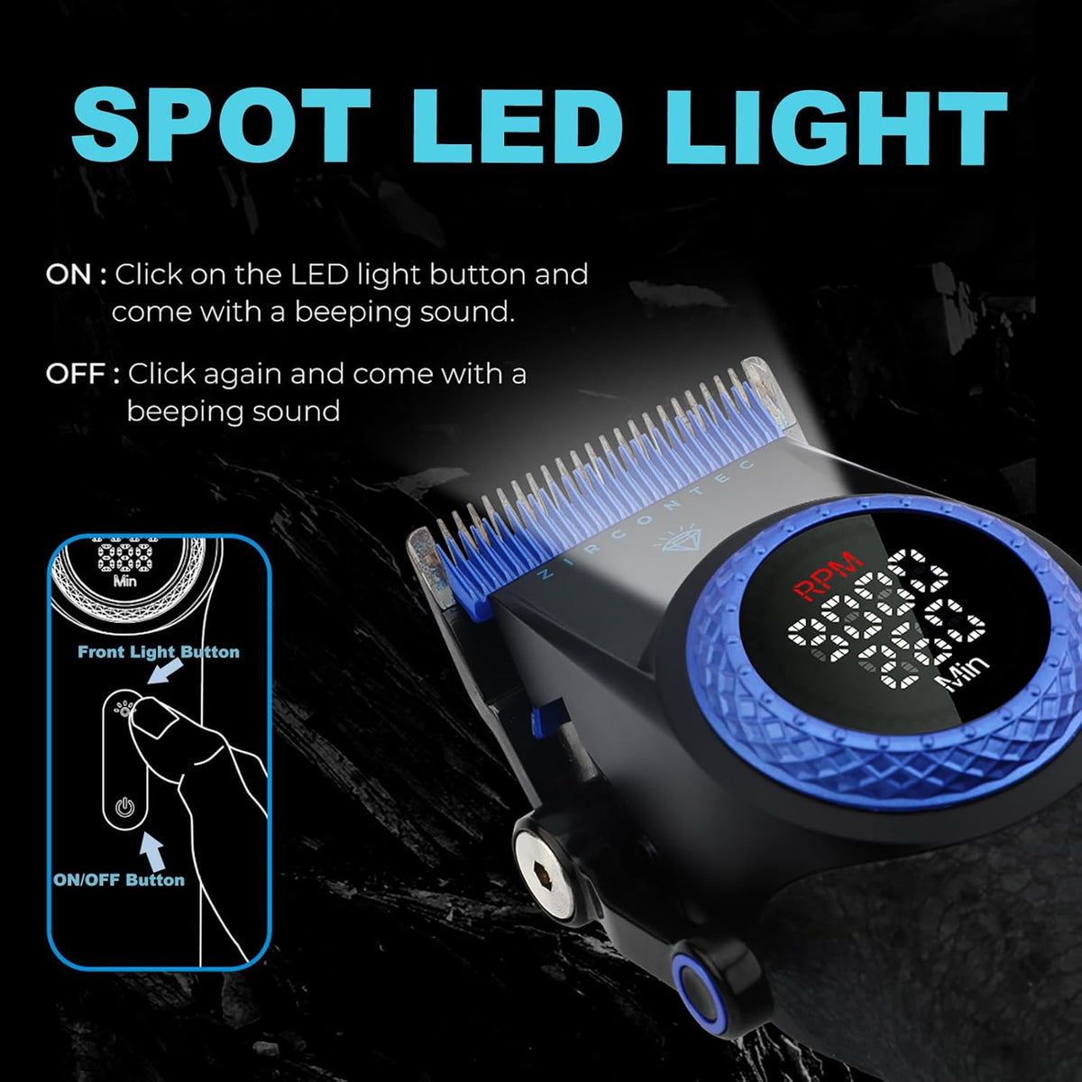 VGR V-001 Professional Makine e madhe për Prerje Flokësh për Meshkuj, 9000 RPM, Ekran LED, Blue Edition