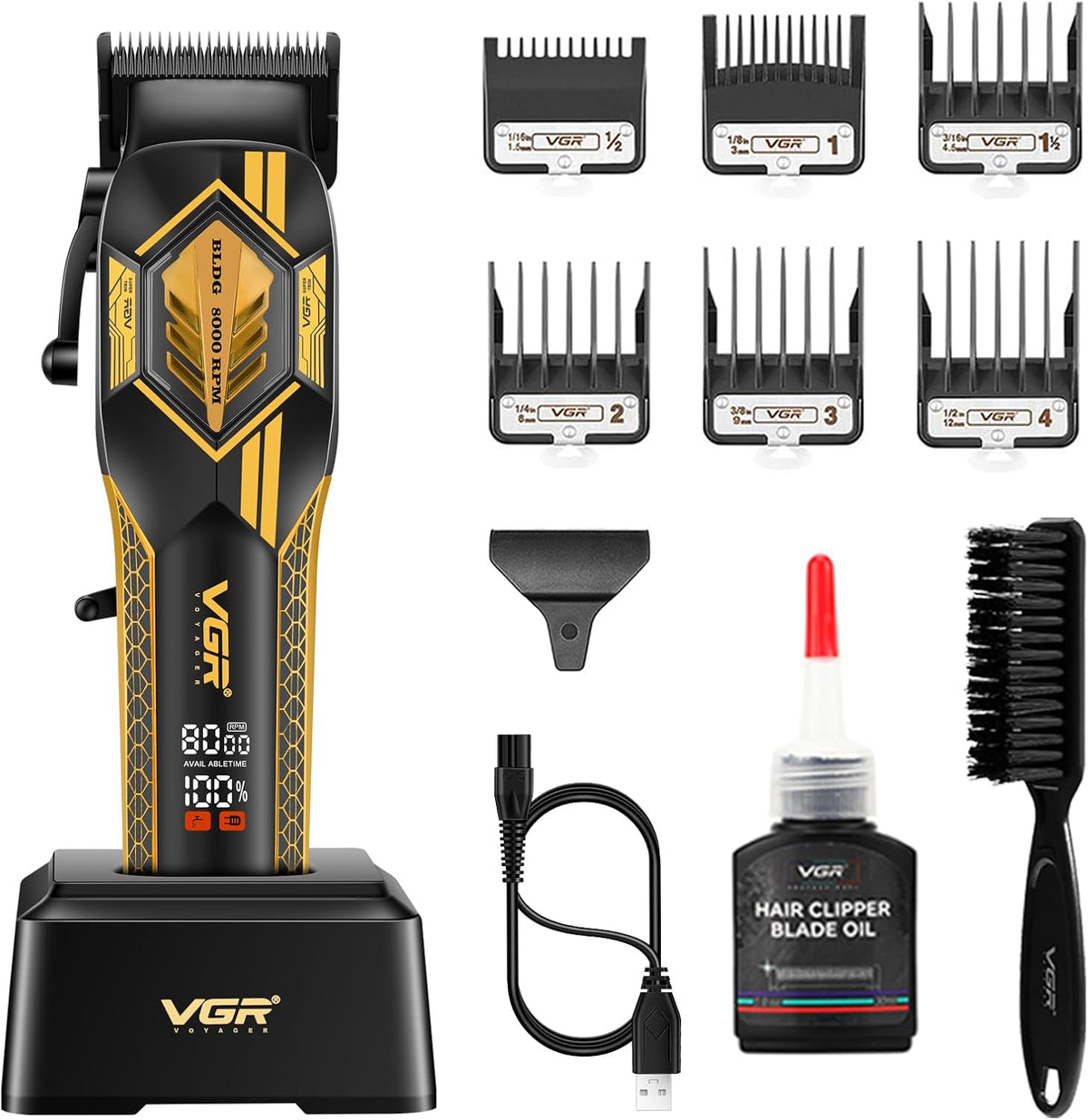Vgr V-119 Makine e madhe Profesionale me Motor Bldc 8000 RPM, Tehe Qeramike, LED Display dhe 6 Krehëra – Makinë Qethjeje