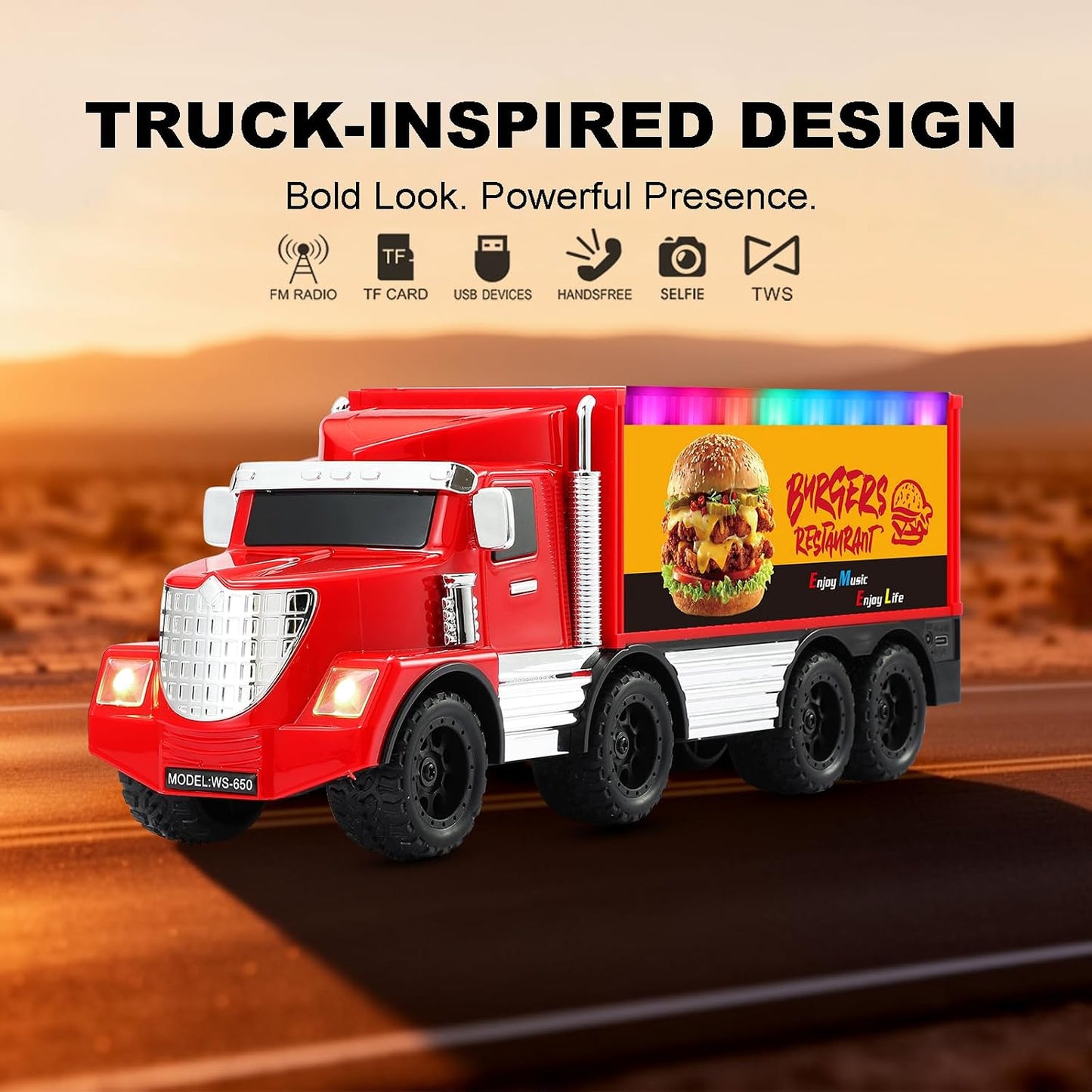 WSTER WS-650 Altoparlant Bluetooth Portativ 15W, Truck Design, TWS, FM Radio, USB, TF Card, AUX dhe LED