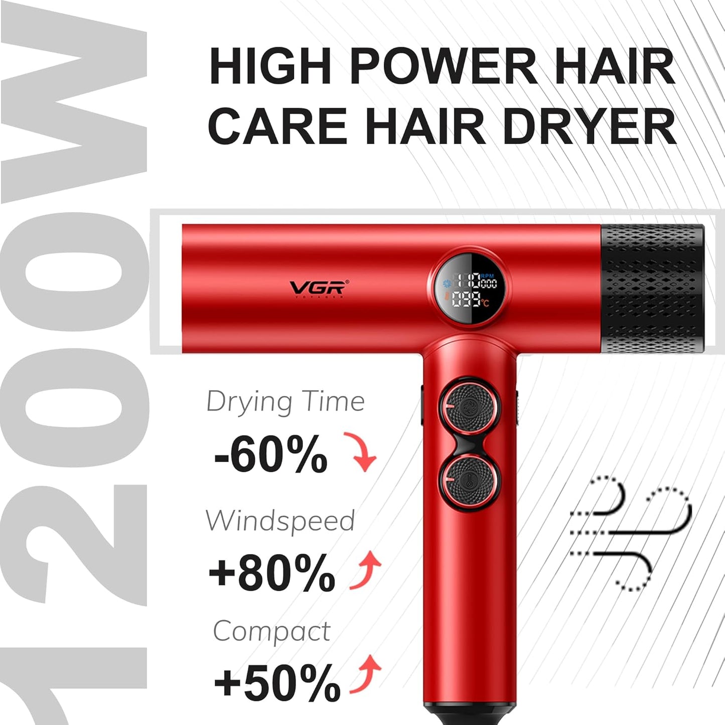 VGR V-401 Tharëse Profesionale për Flokë 1900W e Kuqe