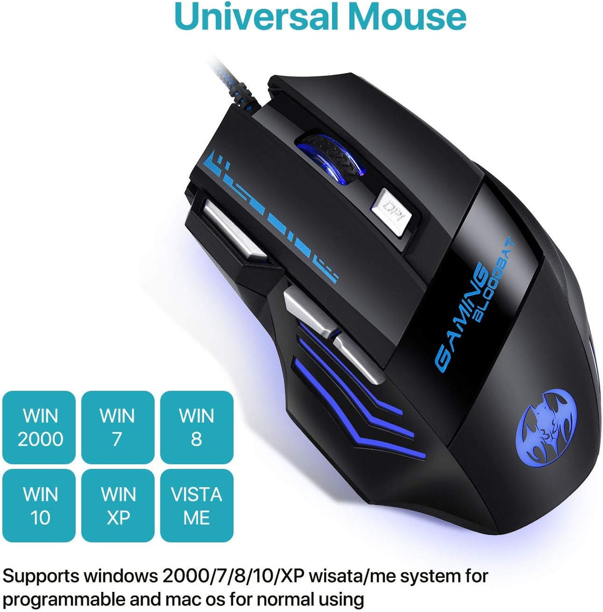 MFTEK Bloodbat GM02 Maus Gaming me 7 Butona, 5500 DPI dhe 7 Ngjyra LED