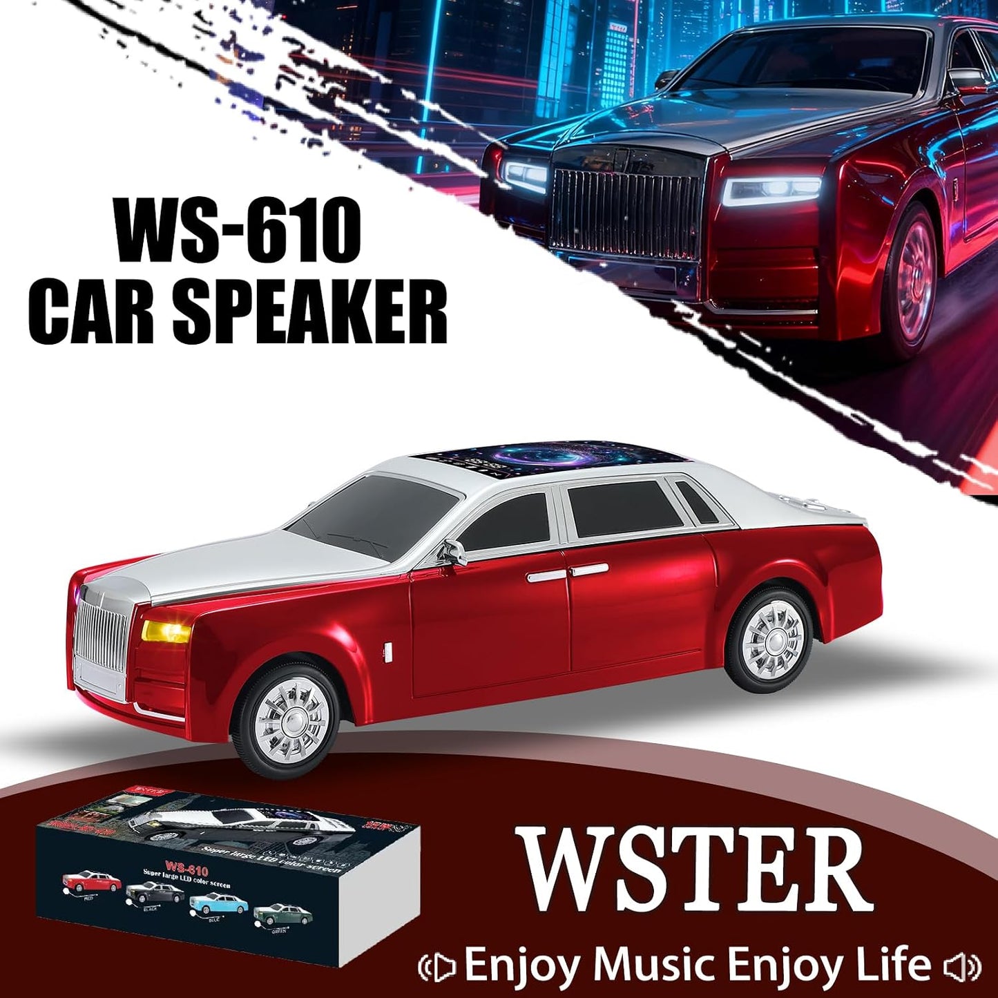 WSTER WS-610 Mikrofon Wireless, Mikrofon Karaoke me Bluetooth, Bateri të Integruar dhe Efekte Zëri