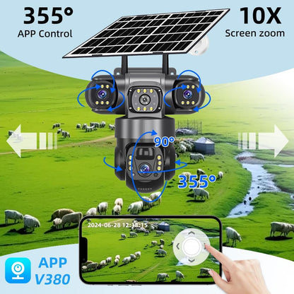 V380 Pro Kamerë Sigurie Solar PTZ me 3 Lente, 12MP 6K, WiFi, 355° PTZ, Zbulim AI, Night Vision, Audio 2-Drejtimësh dhe IP66