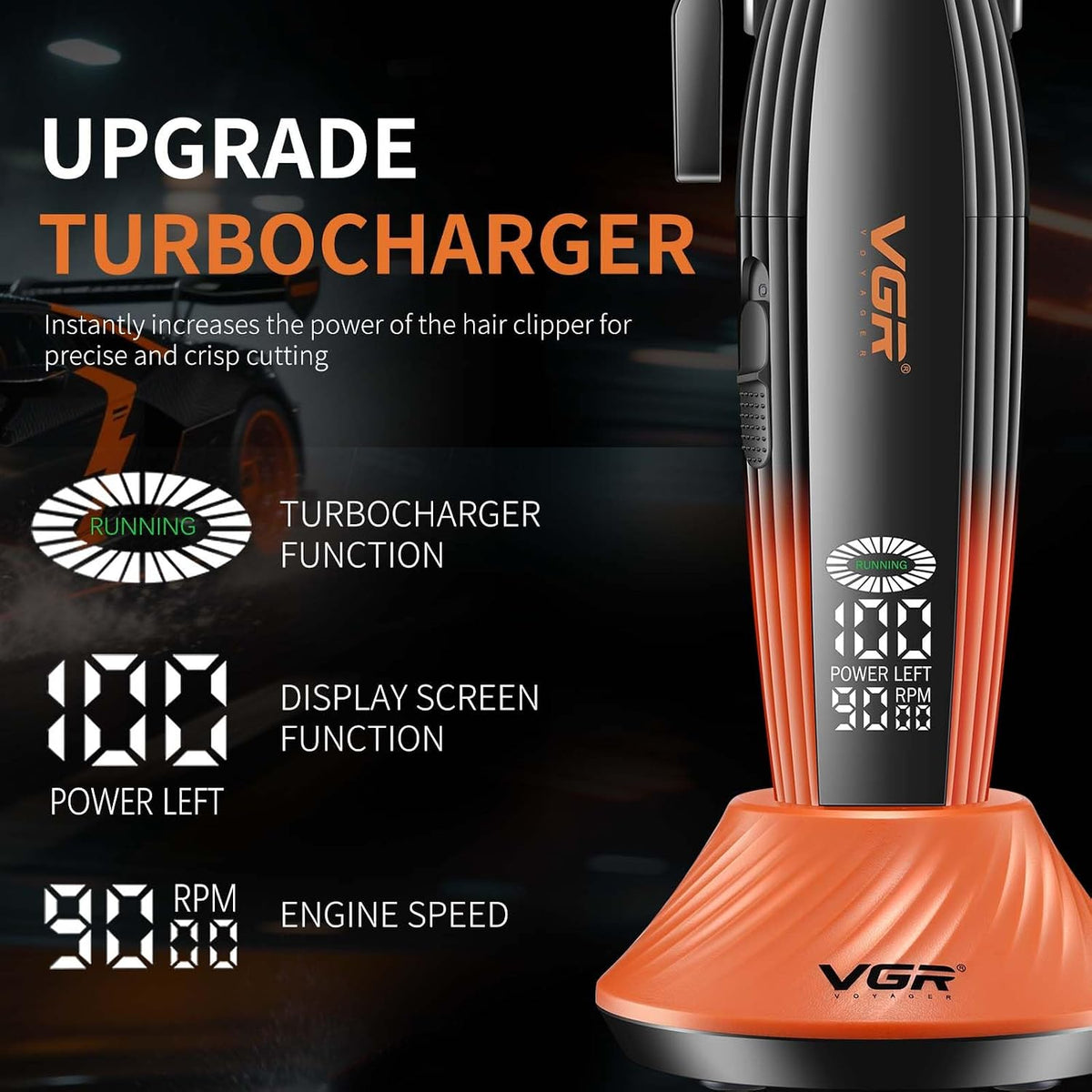 VGR V-889C Makinë e madhe profesionale me teh qeramik MIM, motor 9000 RPM, bateri 2500 mAh dhe 250 – Makinë Qethjeje, pamja 4