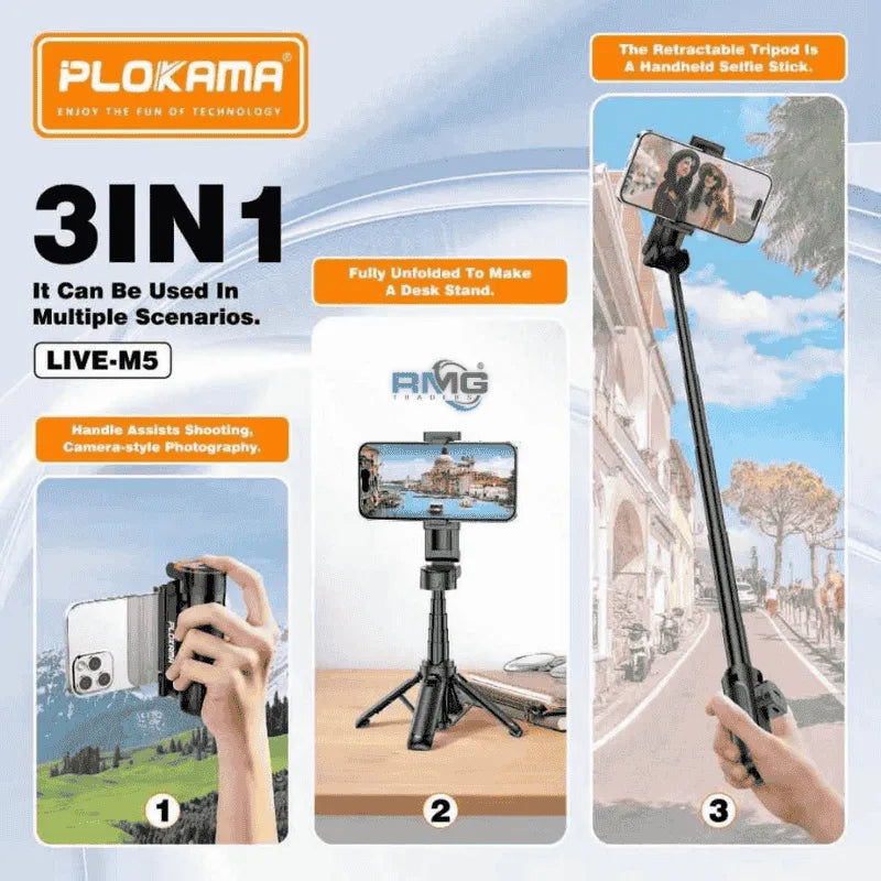 Plokama Live M5 Pro Mini Selfie Stick – Tripod / Stabilizues, pamja 3