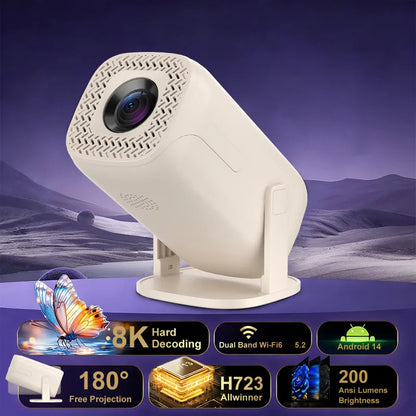 V5 Smart Mini Projektor Portativ Android 14, WiFi 6, Bluetooth dhe 200 ANSI