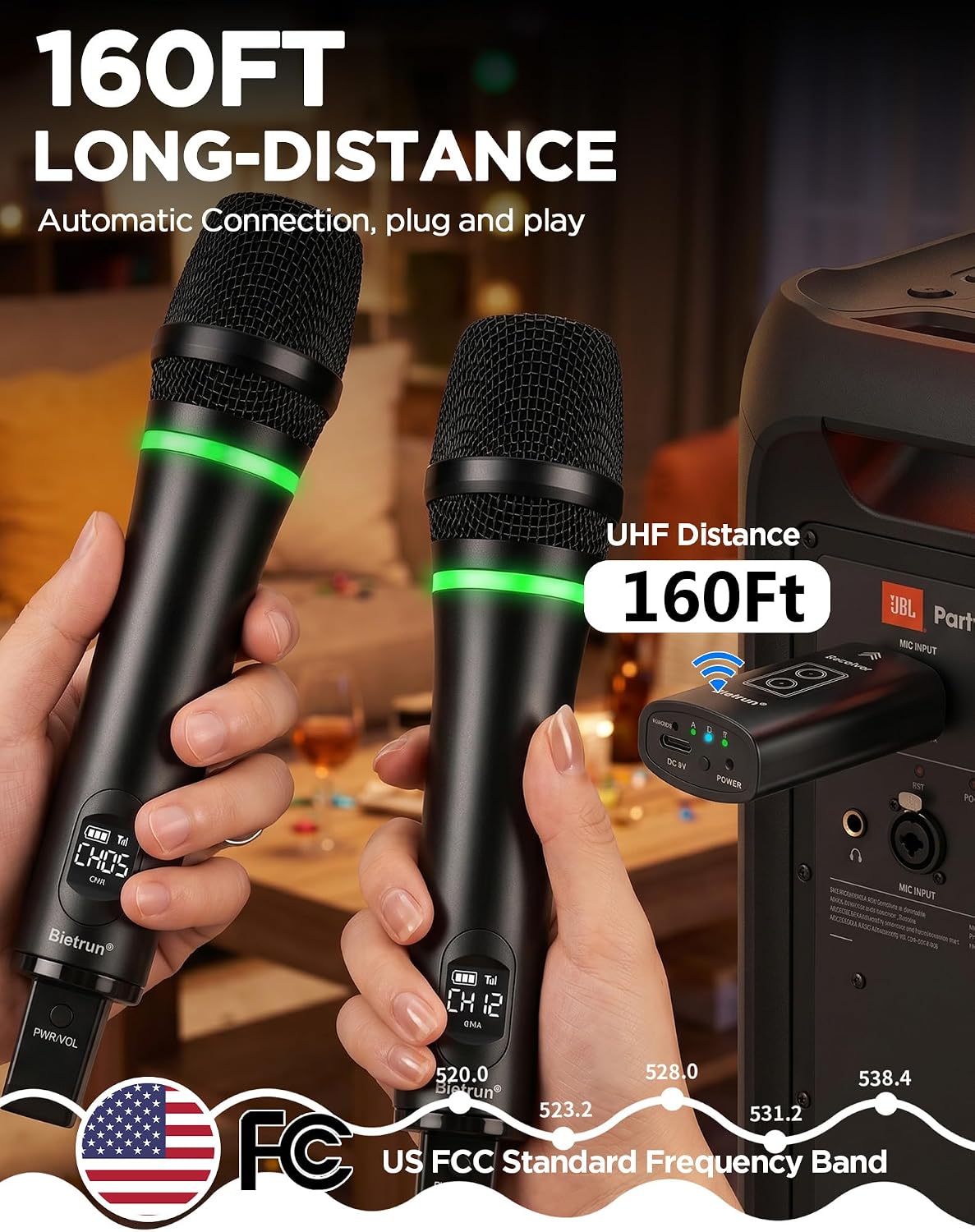 W200B Mikrofon Wireless Karaoke me Bluetooth, Bateri të Integruar dhe Efekte Zëri
