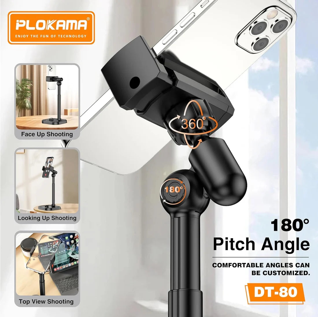 Plokama DT-80 Mbajtëse Tavoline për Telefon dhe Tablet, Rrotullim 360°, Lartësi 22–33 cm
