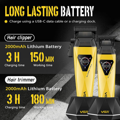 VGR V-877 S3 Set 2 në 1 me Clipper, Trimmer dhe Shaver, motor deri 9000 RPM, bateri 2000 mAh dhe deri 180 minuta punë