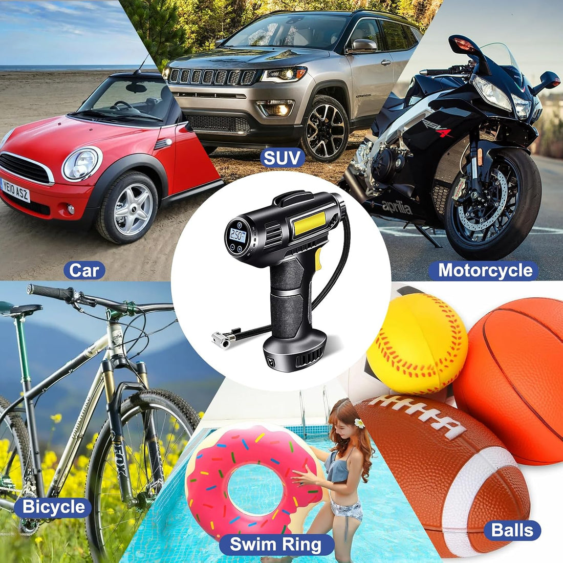 Kompresor ajri pa kabllo për fryrjen e gomave, ProChosen i rikarikueshëm 12V 7000mAh, pompë – Aksesor për Veturë, pamja 5